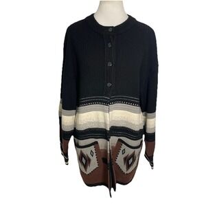 Vintage Rodier Wool Blend Southwestern‎ Aztec Knit Cardigan Sweater XL France